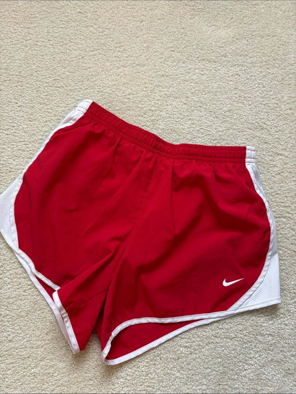 Nike Tempo Red Shorts with White Trim and Swoosh